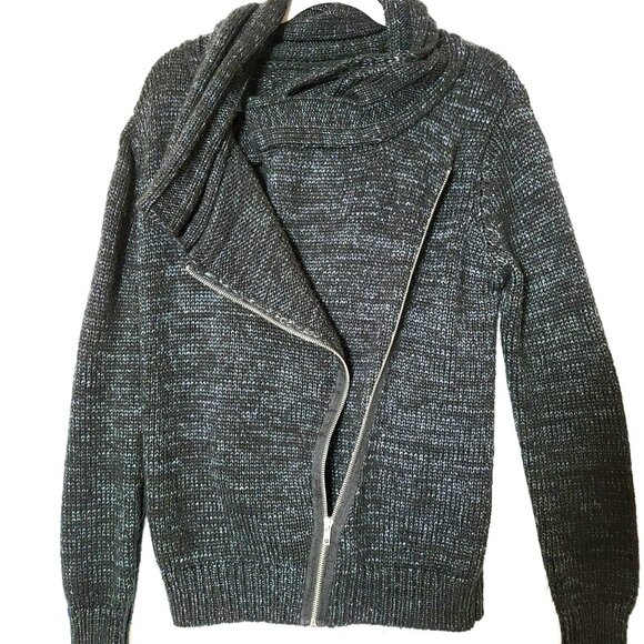 VTG Forever 21 Womens Sweater Cable Knit Asymmetric Zipper Size L Gray Black - Picture 3 of 15